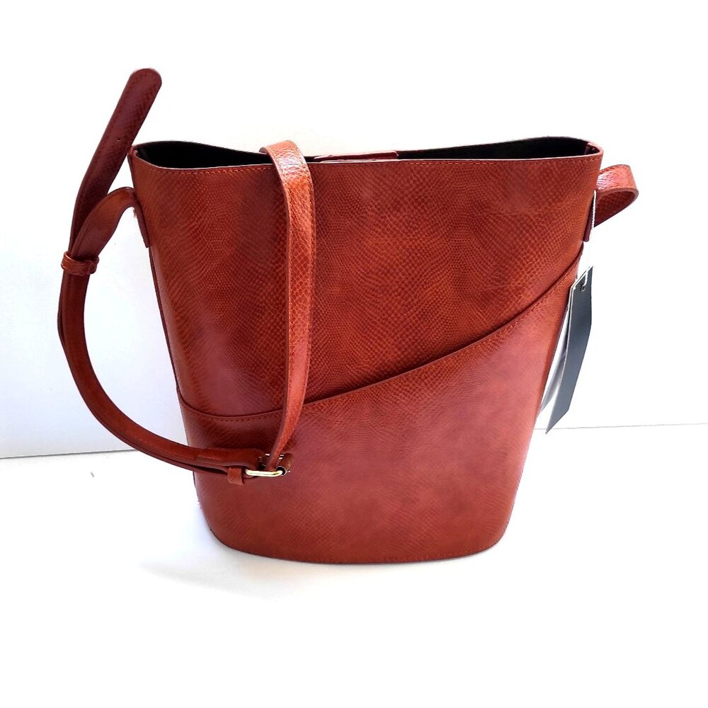 New Isabelle Medium Snakeskin-patterned Bucket Bag Cognac Brown